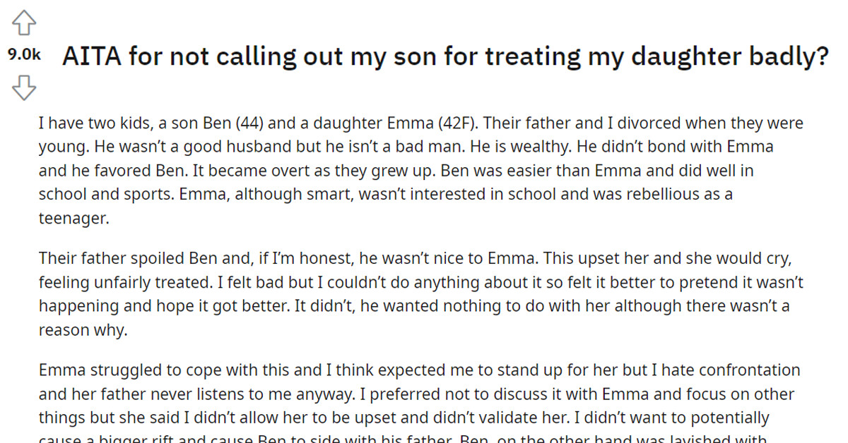 Redditor And Ex-Husband Favored Their Son Over Their Daughter Which Forced Her To Defend Herself Against Their Bad Behavior