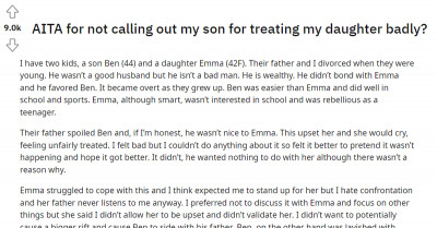 Redditor And Ex-Husband Favored Their Son Over Their Daughter Which Forced Her To Defend Herself Against Their Bad Behavior