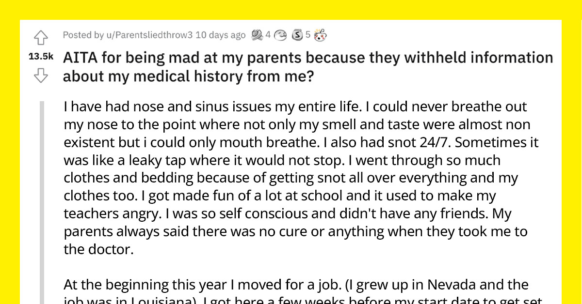 Parents Withhold Important Medical Information About Their Child And Get Mad When Their Child Discovers It