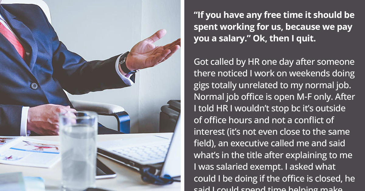 Executive Tells Employee They Can’t Work on Other Projects and Should Work for the Company for Free on Their Days Off