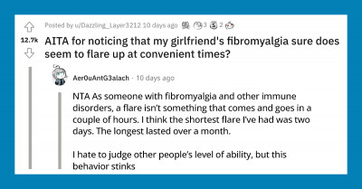 Man Suspects His GF Is Using Her Fibromyalgia As An Excuse To Get Out Of Doing Things She Dislikes
