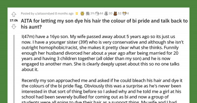 Homophobic Aunt Attacks Her Teenage Nephew for Coloring His Hair in Theme with the Bisexual Pride Flag