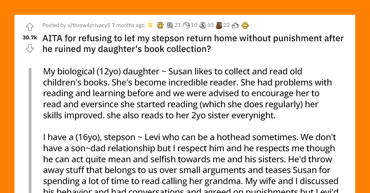 Dad Refuses To Let His Stepson Come Home After He Destroyed His Stepsister's Entire Book Collection