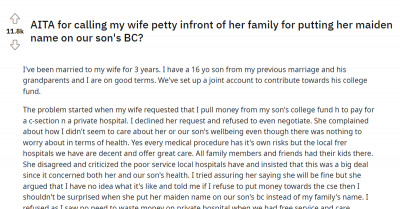 Man Calls Out His Wife In Front Of Her Family For Being Petty And Putting Her Maiden Name On Their Son’s Birth Certificate, And Now He Asks If He Went Too Far