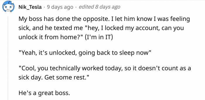 This Redditor is lucky to have their boss.