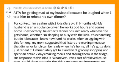 Husband Got Mad At Wife For Not Waking Up And Reheating His Food In The Microwave