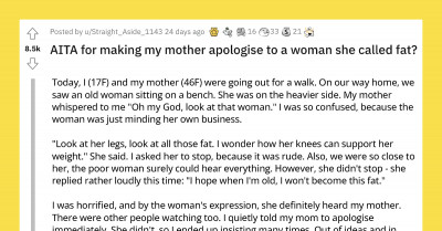 Daughter Makes Her Mom Apologize To A Woman She Humiliated For Being Overweight In Public
