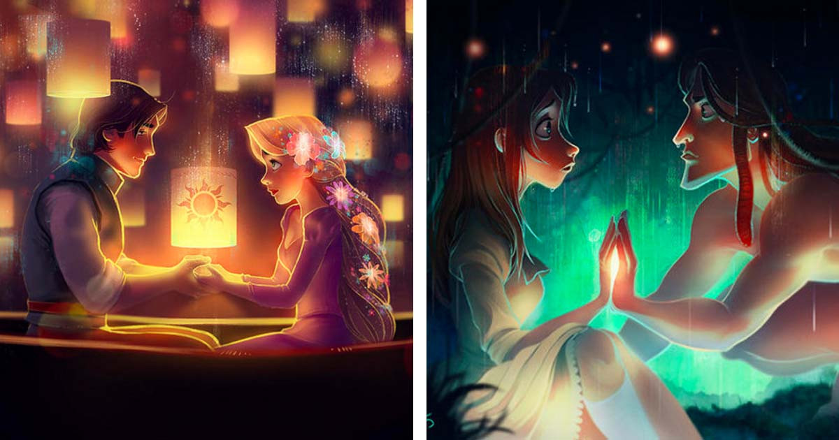 Illustrated Disney Couples Portraits Are Just Too Romantic