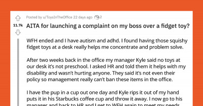 Cruel Manager Gets Himself Suspended After Forcefully Yanking A Fidget Toy From An Autistic Employee Who Also Has ADHD