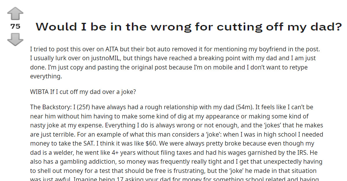 Woman Considers Cutting Off Her Dad Over A Joke He Made During A Family Christmas Party