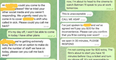 Employee Refuses to Come In on His Day Off, and His Manager’s Reaction Makes Him Quit