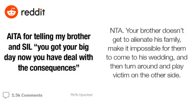 Brother and Sister-In-Law of A Redditor Upset With His Family For Not Attending His Destination Wedding