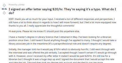 This Person Gets A Well-Paying Job, But Their Paycheck Was Only Half, and Their Boss Said It Was a Typo