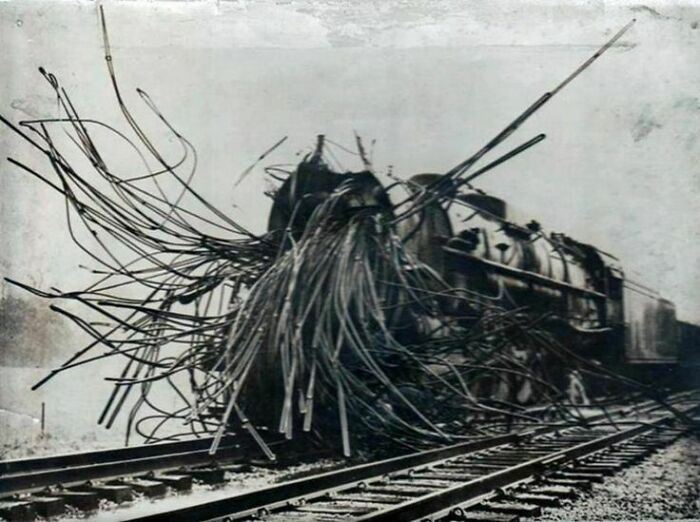 7. "A Train Shredded After A Boiler Explosion - There's Something About This Image I Find Weirdly Unsettling"