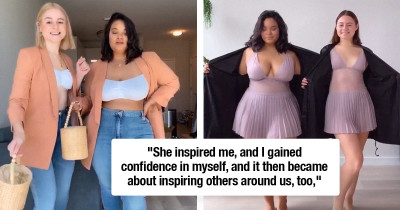 Two Different Women Wear The Same Clothes To Demonstrate How It Looks On Different Body Types