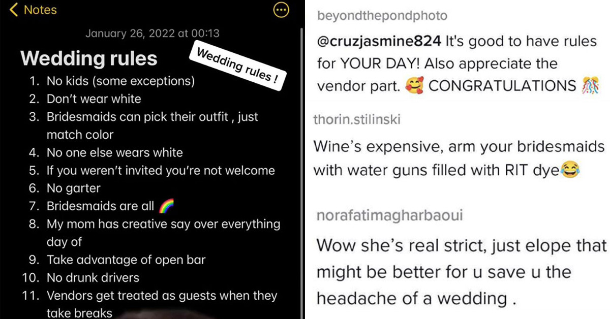 Bride-to-Be Made Some Crazy Wedding Rules Which Inspired an Interesting and Passionate Discussion on TikTok