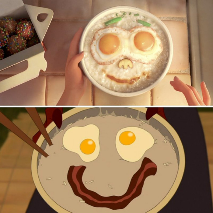 1. Ming makes Mei a breakfast with a smiley face, just like Mushu made for Mulan.