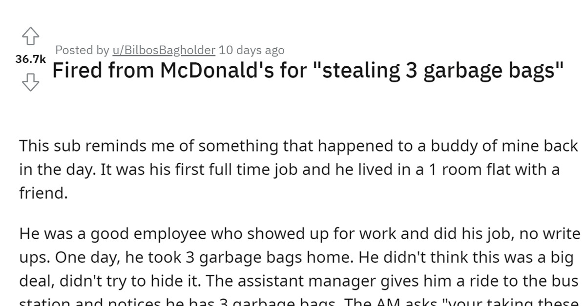 People Are Sharing Similar Stories After This Guy Posted That His Friend Got Fired Because He Took 3 Garbage Bags From Work