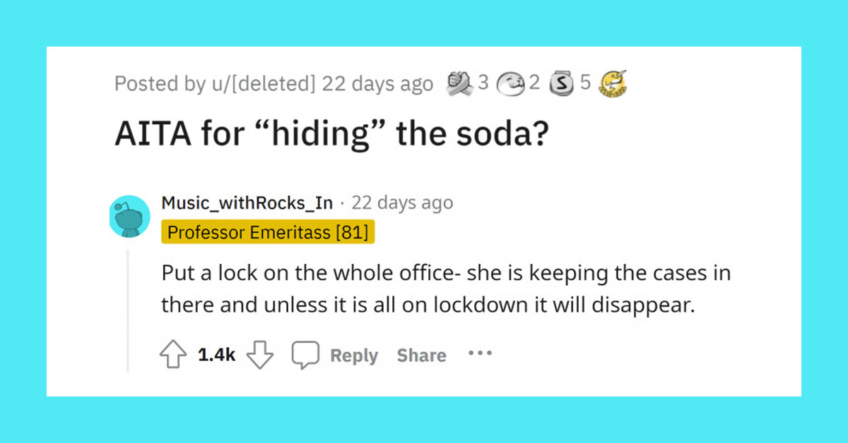 This Lady Had To Hide Her Soda Because Her Husband's Kids Take It From Her Office Without Permission