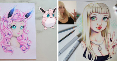 One Artist Is Transforming Models Into Anime Characters Using Copic Markers and Caran D'ache Pens