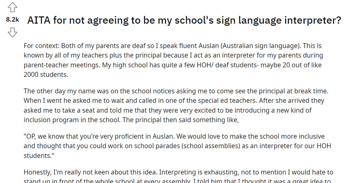 Teen Girl Refuses To Be Her School's Sign Language Interpreter, And Now She Wonders If She Acted Selfishly