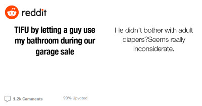 Couple Horrified After Elderly Garage Sale Customer Spills Entire Colostomy Bag In Their Bathroom