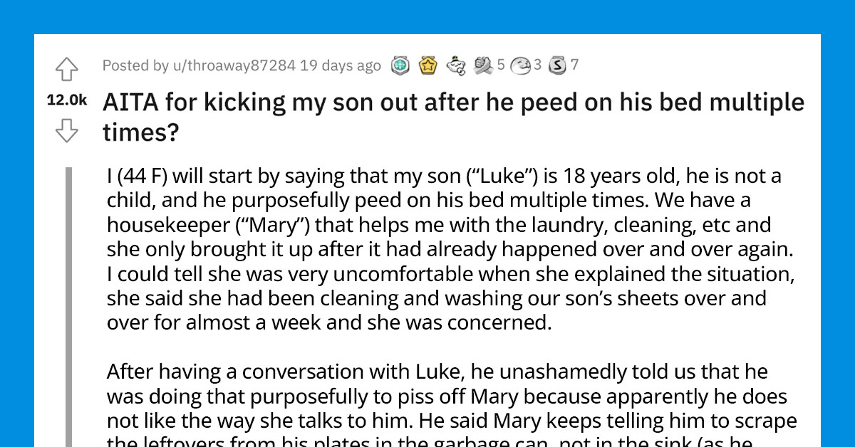 Mom Kicked Her 18-Year-Old Son Out After Learning He Was Repeatedly Peeing His Bed On Purpose To Spite The Housekeeper