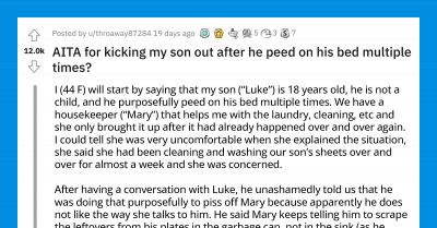 Mom Kicked Her 18-Year-Old Son Out After Learning He Was Repeatedly Peeing His Bed On Purpose To Spite The Housekeeper