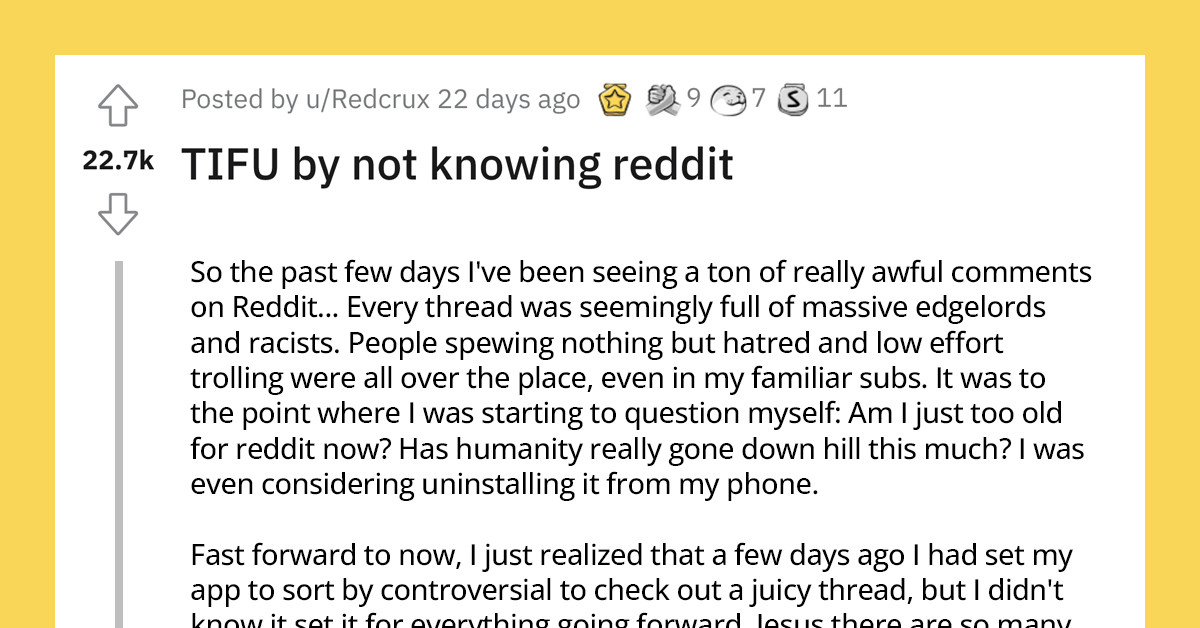 User Sorts Reddit Comments By "Controversial" and Is Surprised By What He Discovered