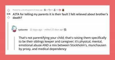 This Boy Felt Relieved About His Brother's Death and Blamed His Parents For It, But Redditors Largely Rally Behind Him In Support