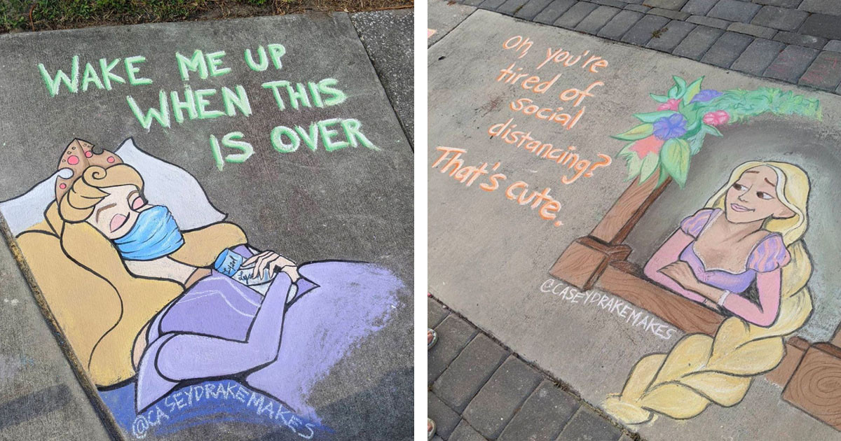 Florida Mom Perfectly Illustrates Our Quarantine Struggles With Her Amazing Disney Chalk Art