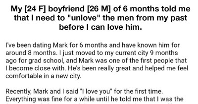 Boy Demands That His Girlfriend Needs To “Unlove” Her Past Boyfriends
