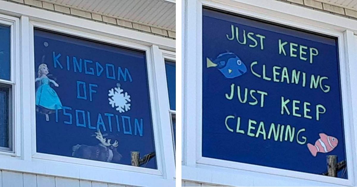Artist Decorates Her Windows With Disney Themes To Cheer Up Her Neighbors During Quarantine