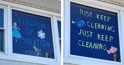 Artist Decorates Her Windows With Disney Themes To Cheer Up Her Neighbors During Quarantine