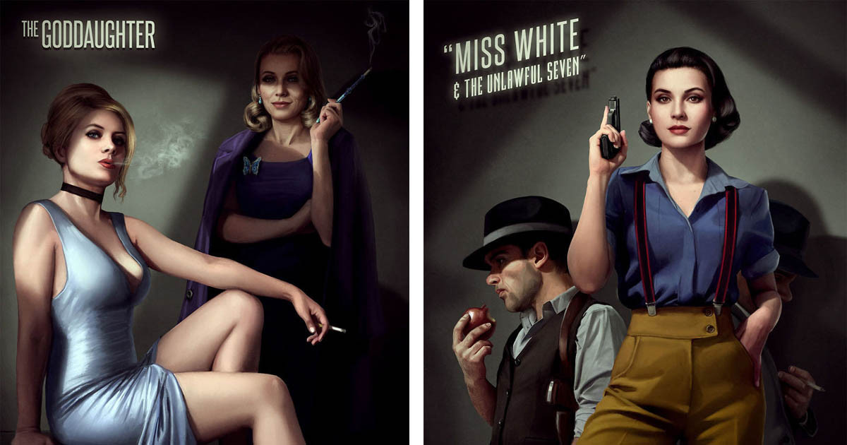 Illustrator Re-Imagines Disney Princesses As 1940's Noir Mystery Novel Characters
