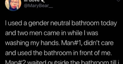 Twitter Lashes Out At Woman Who Says She Felt "Violated" When A Man Entered A Gender Neutral Bathroom With Her