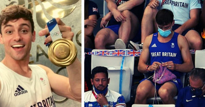 Gold Medalist Tom Daley Shows Off The Adorable Things He's Been Knitting In The Olympic Stands