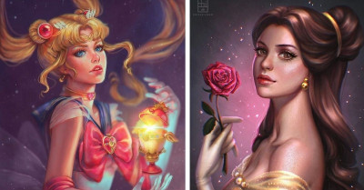 Artist Illustrates Popular Characters In Her Own Dreamy And Shiny Style