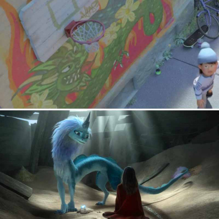 18. There are Chinese Water Dragons graffitied on the wall.