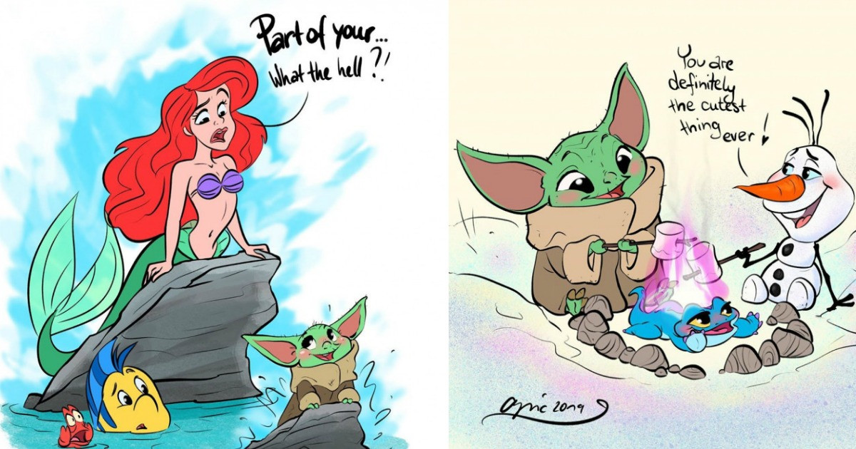 Artist Draws Baby Yoda Annoying The Crap Out Of Other Disney Characters And It's Great