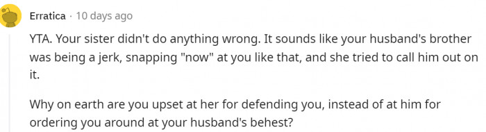 Exactly this, because why is she upset with her and not him?