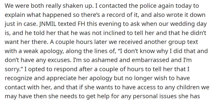 MIL's behavior had really shaken them up, but the next day she tried to apologize to them: