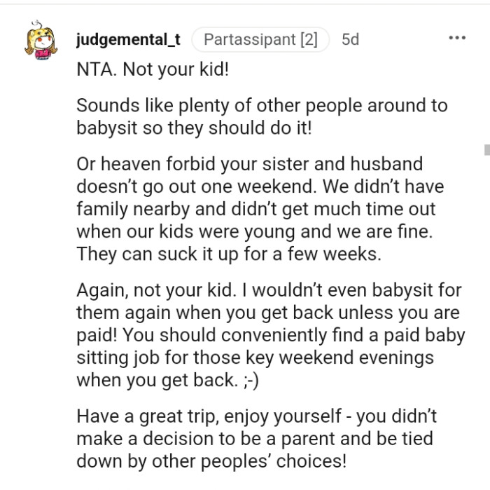 This Redditor wouldn't even babysit for them again