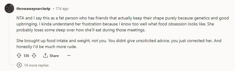 She Brought Up Food Intake and Weight, Not You