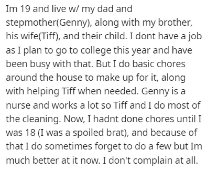 OP Lives with Their Dad, Stepmother, Brother, His Wife, and Child