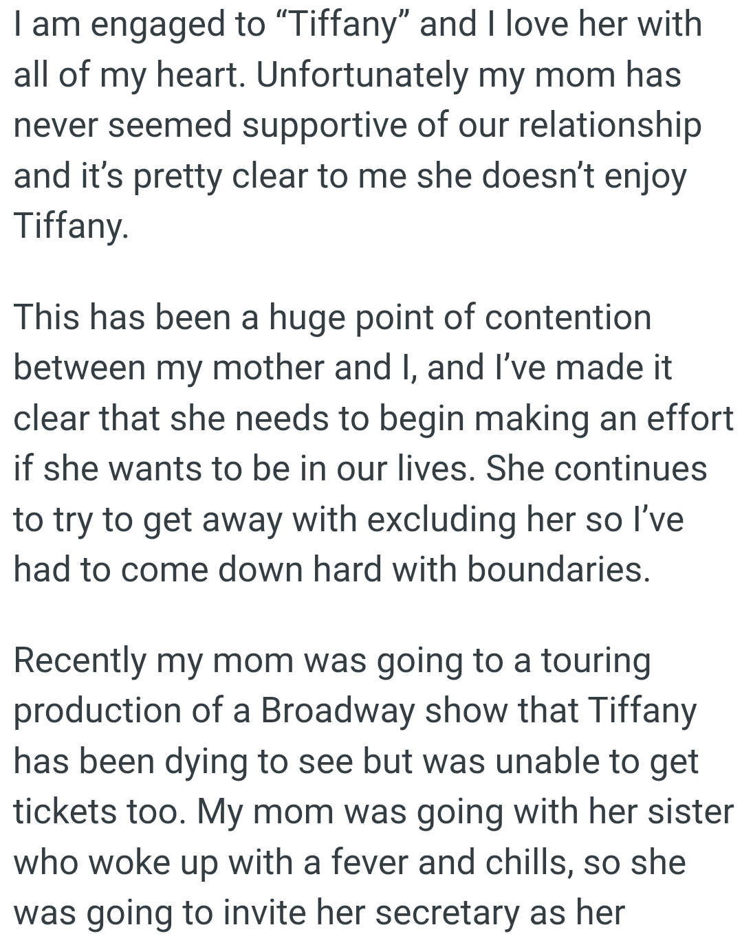 OP's mom continues to try to get away with excluding his fiancée
