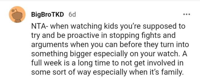 One week is a long time to not get involved in some sort of way