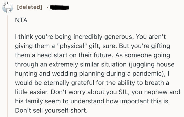 “Don't worry about you SIL, you nephew and his family seem to understand how important this is.”