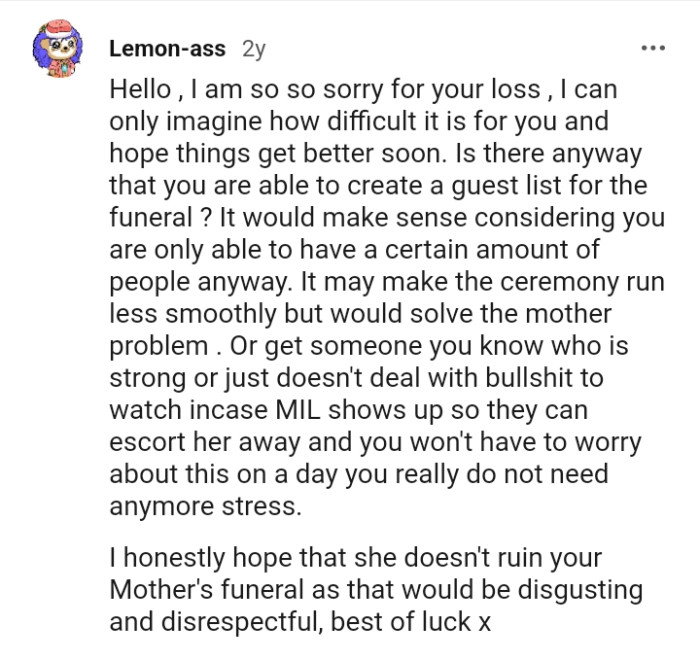 This Redditor hopes OP's MIL doesn't ruin that day for her