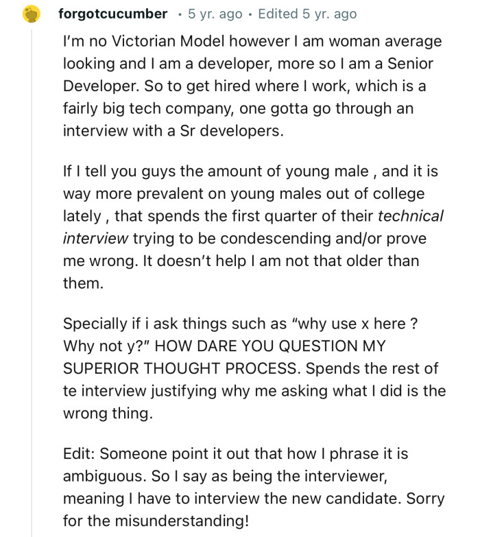 A lot of female developers go through a lot to gain respect from society